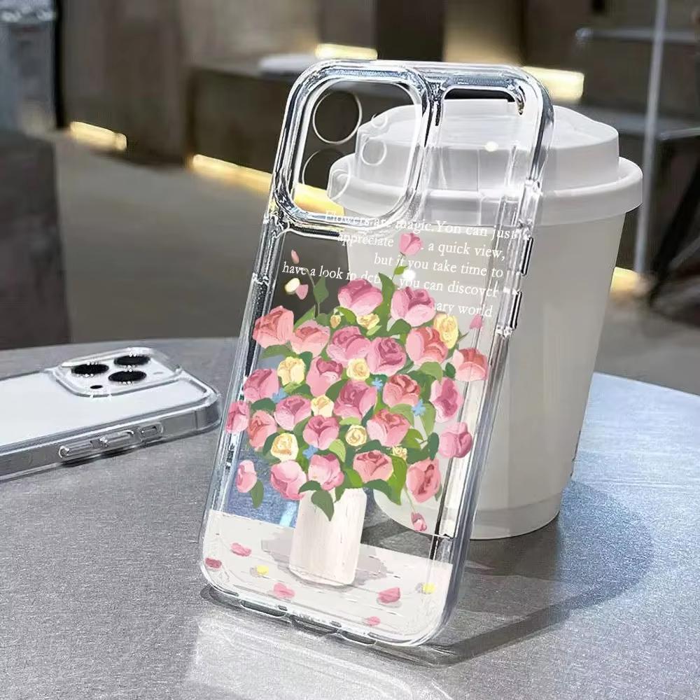 Beautiful Pink Roses Phone Case For Samsung Galaxy S26 S25 Ultra S24 S23 FE S22 S21 Plus S20 A73 A72 A71 Clear Bumper Cover