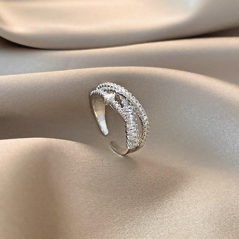 Korea Exquisite Shiny Zircon Cross Opening Adjustable Ring Women's Ring