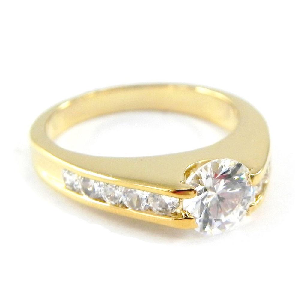 Solitaire Gold Plated 'Unique' Golden White - 7 Mm