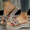 European and American Ethnic Style Large Size Women Thick Bottom Fish Mouth Hemp Rope Candy Color Slippers New
