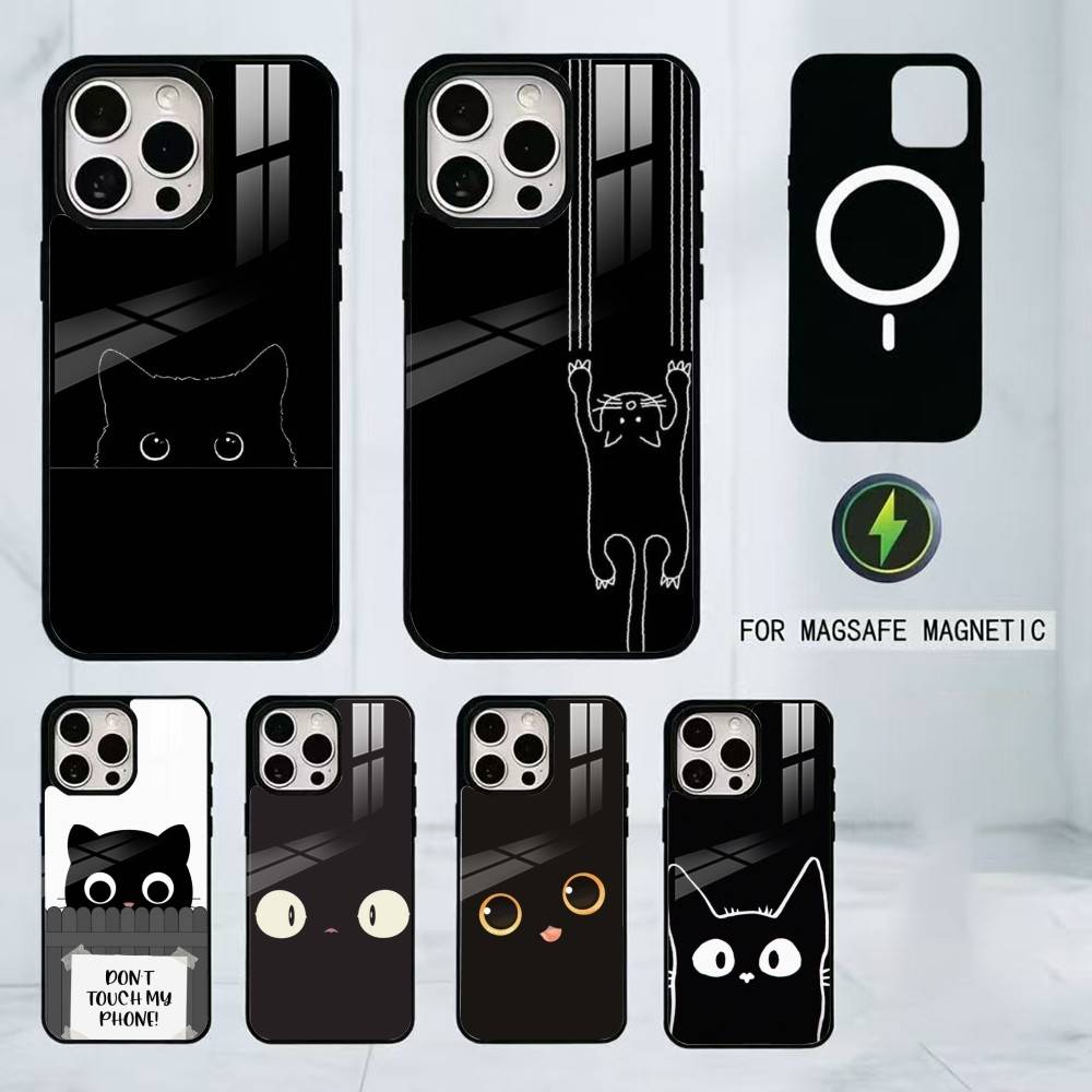 Чехол для телефона с кошками для iPhone 17, 16, 15, 14, 13, 12, 11 Plus, Pro, магнитный, для беспроводной зарядки Magsafe