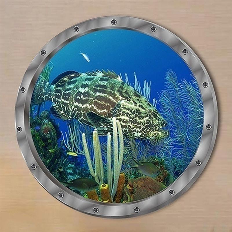 Виниловая наклейка на стену «Животные океана» для стиральной машины — Дельфины, морские черепахи и коралловые рифы