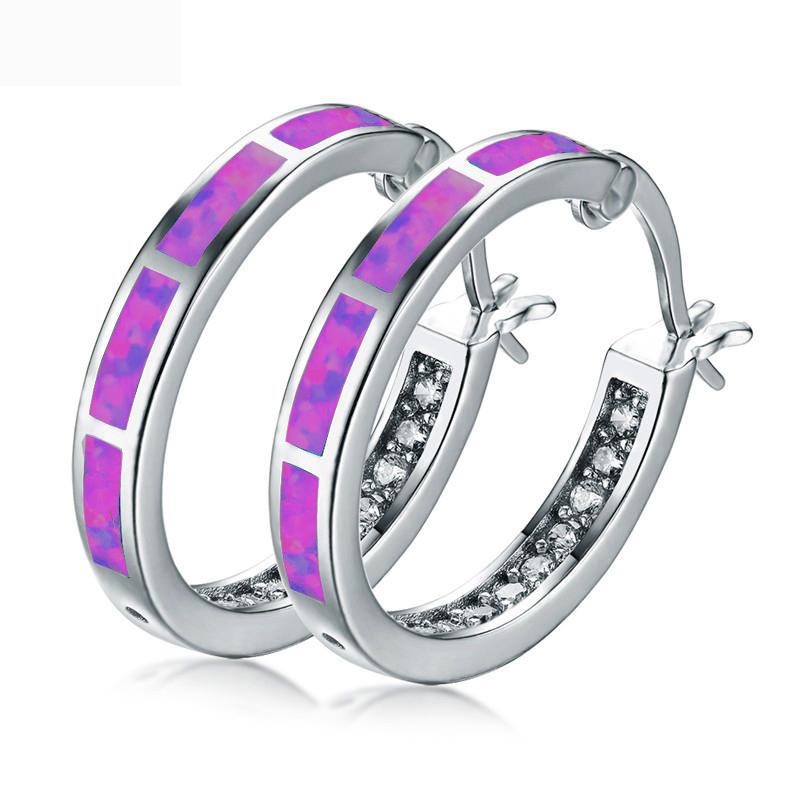 Классические круглые серьги-кольца для женщин, цвет розовое золото, имитация опала, камень по месяцу рождения, помолвочное, свадебное, подарок