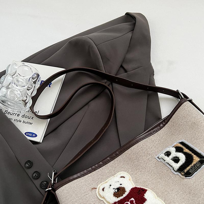 Винтажная сумка-тоут с рисунком медведя, большая вместимость, женская сумка через плечо, модная универсальная школьная сумка для девочек-подростков