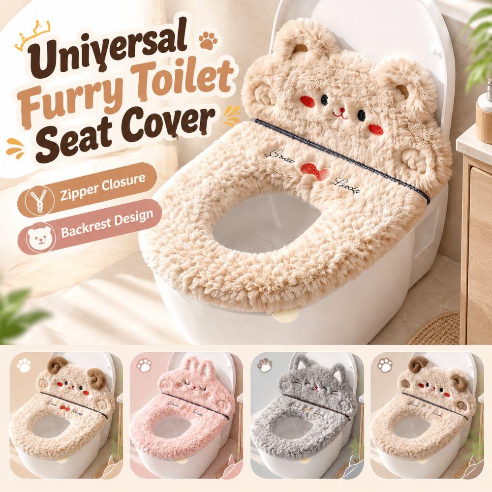 Zipper Closure Furry Toilet Cover Thickened Bathroom Toilet Pad Toilet Seat Cushion Autumn Winter