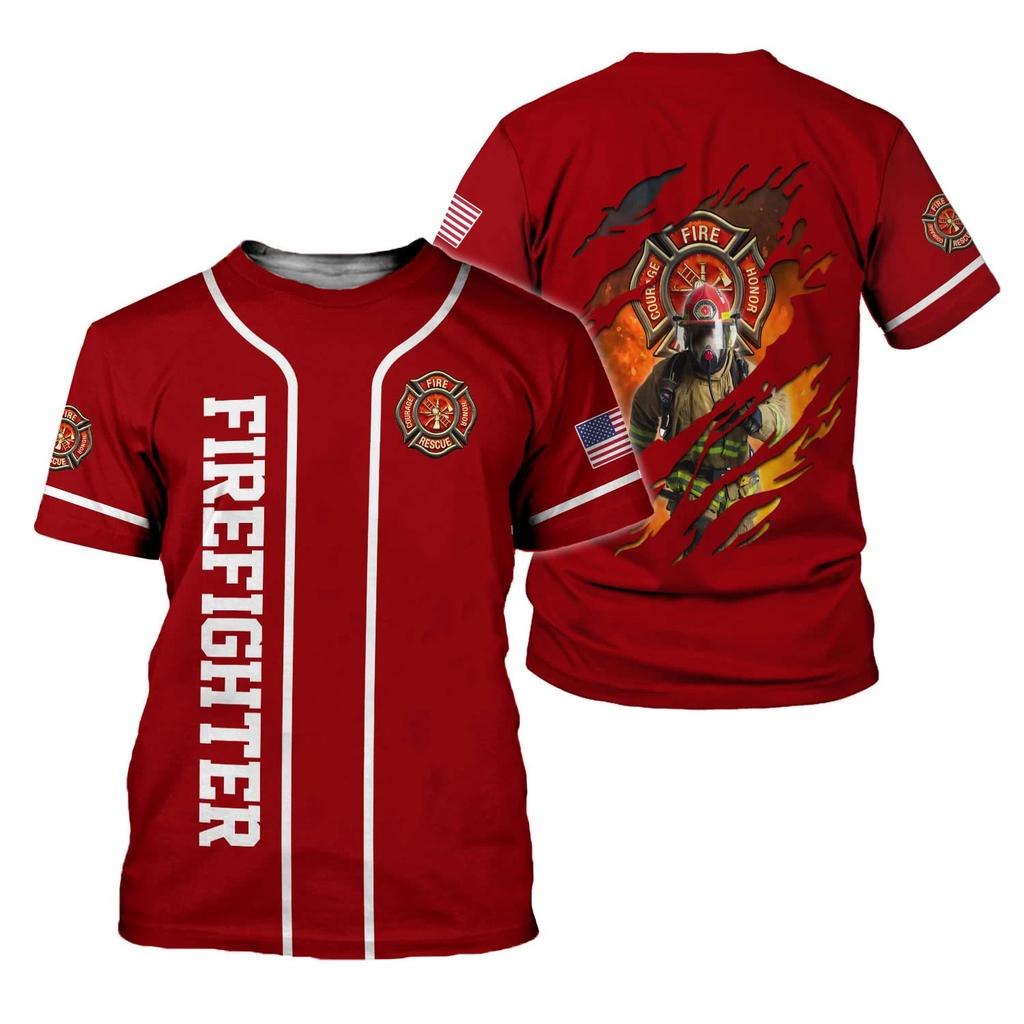 Летний топ с круглым вырезом и 3D-принтом пожарного, модная повседневная мужская футболка с коротким рукавом