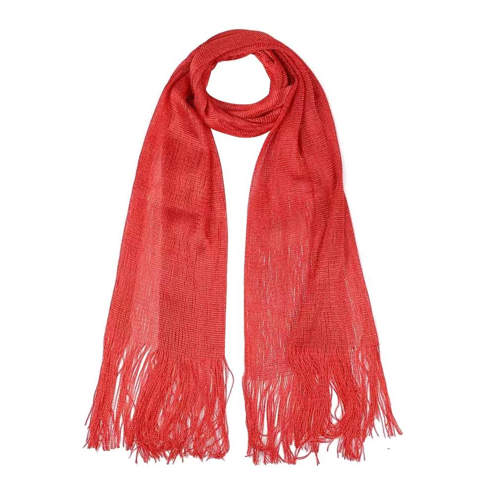 Солнцезащитный кружевной шарф с кисточками из шелка, манишка, защита шеи, яркая ажурная шаль, тонкий модный золотистый серебристый блестящий шарф