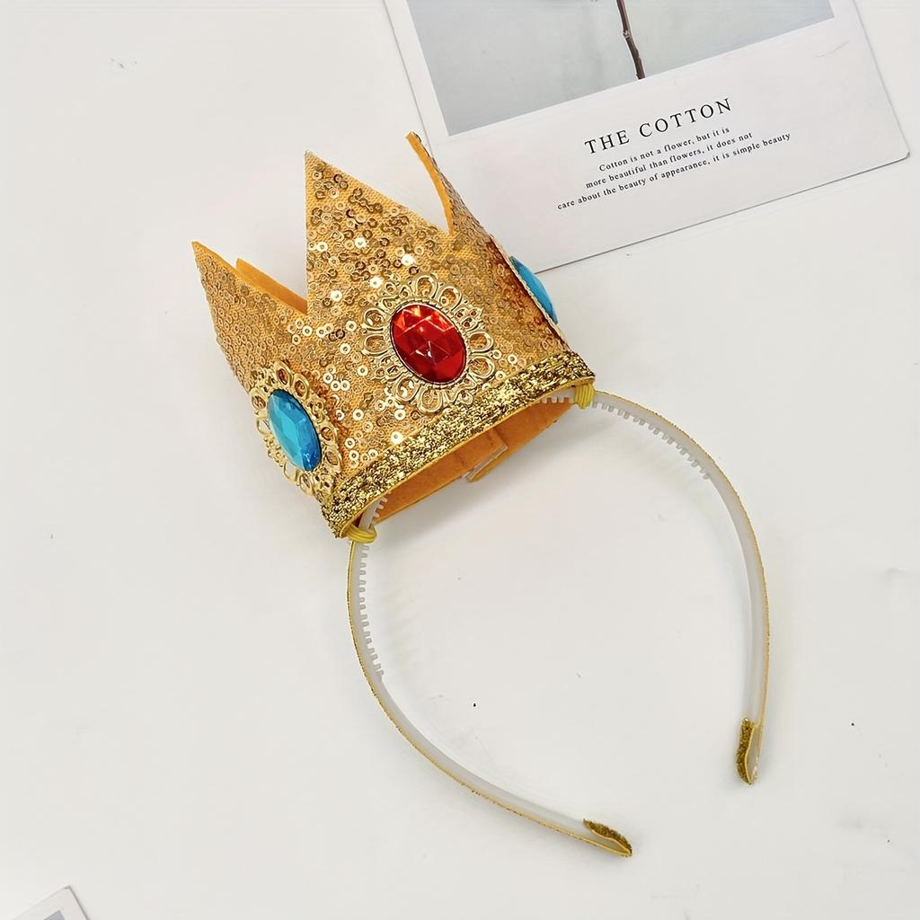 Элегантный блестящий золотой ободок-корона, реквизит для фото на день рождения, Хэллоуин, косплей короля и королевы, забавный аксессуар для вечеринки, аксессуар для сценического выступления