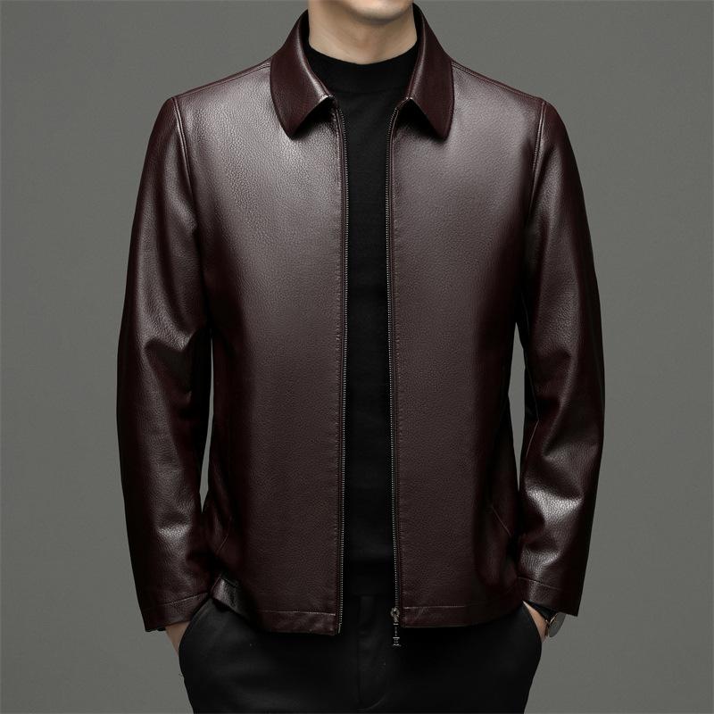 Куртка из натуральной овечьей кожи, мужская деловая флисовая кожаная куртка среднего возраста, осенне-зимний тонкий свободный внешний костюм