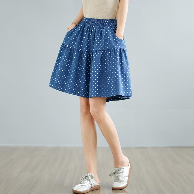 Шорты джинсовые женские летние повседневные винтажные в горошек больших размеров с высокой талией, свободные