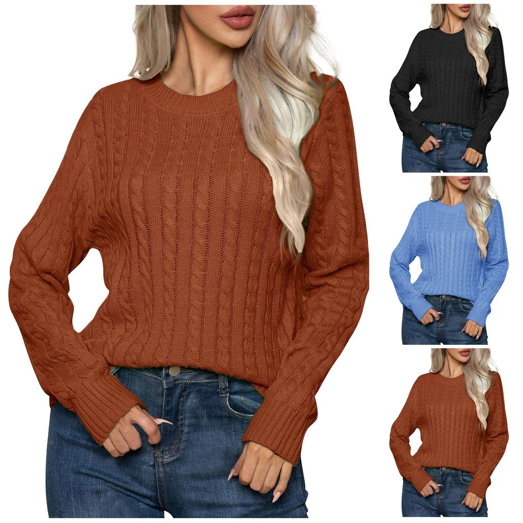 Женская мода повседневный свитер с круглым вырезом из теста и переплетениями