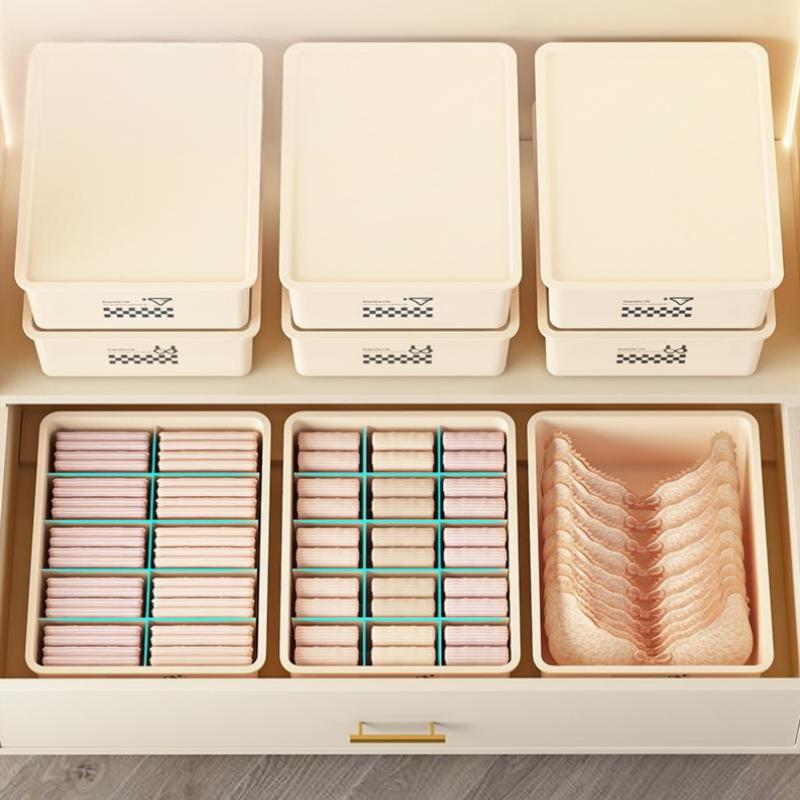 10/15 Grids Underwear Storage Box Case Classification With Cover Panties Socks Organizer Dustproof Stable Stacking