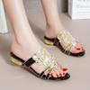 Fashion Women's Breathable Flower Rhinestones Sandals Summer Fashion New Leather Slippers Anti-slip Thick Heel Diamond Sandals