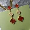 Boutique Three Flowers Size Flower Earrings Four-leaf Clover Earrings Clip 18k Light Luxury Ins Design Fashion Hundred with Earrings