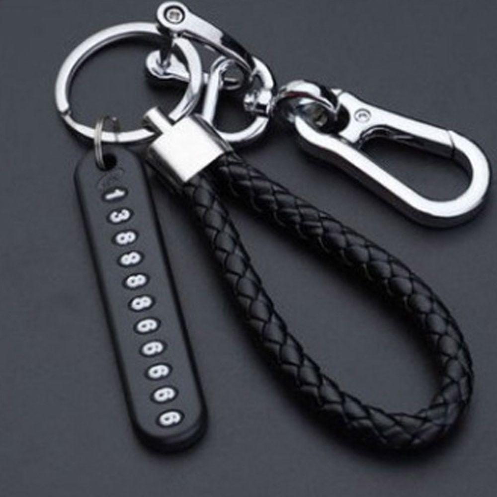 Fashion Weave Bag Pendant Auto Key Chain Leather Phone Number Plate Keyring Anti-lost Car Keychain