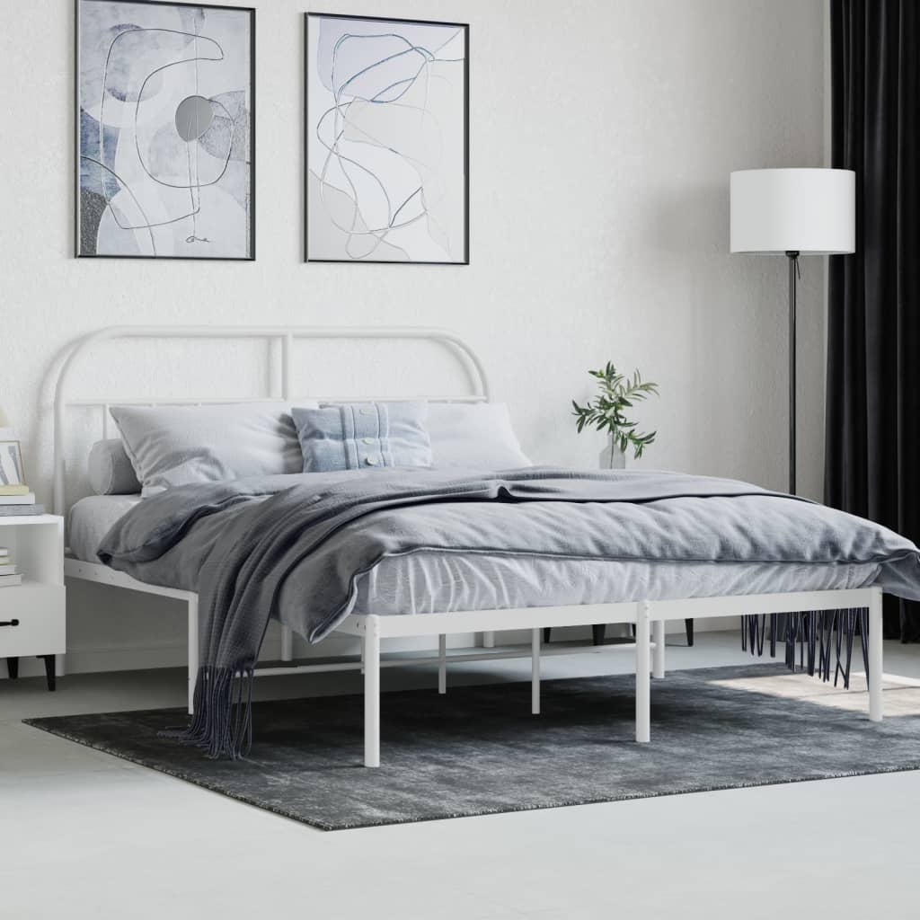 Vidaxl Металлическая Рама Кровати С Изголовьем, Белая, 140X190 См