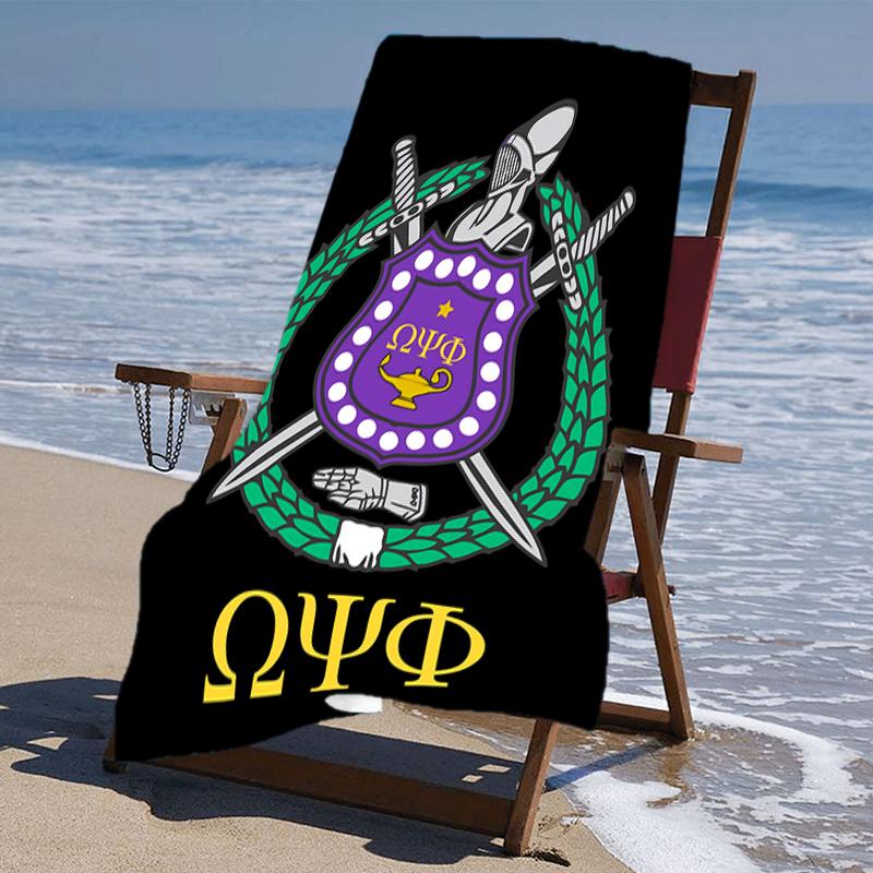 proof beach towel with a Omega Psi Phi pattern - soft,absorbent,quick-drying,machine washable - perfect for swimming,camping,bathing