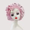Silk Satin Sleep Cap with Ribbon Bow for Women - Elastic Wide Brim Bath Headscarf Hat for Hair Care