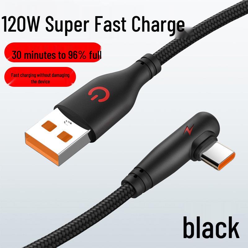 120W Super Fast Braided Elbow Type-C Cable for Huawei, Vivo, Oppo, Honor Flash Charge