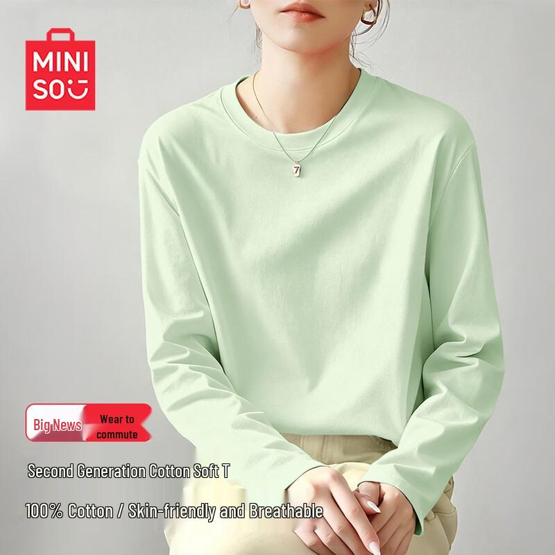 MINISO Женская свободная хлопковая футболка с длинным рукавом