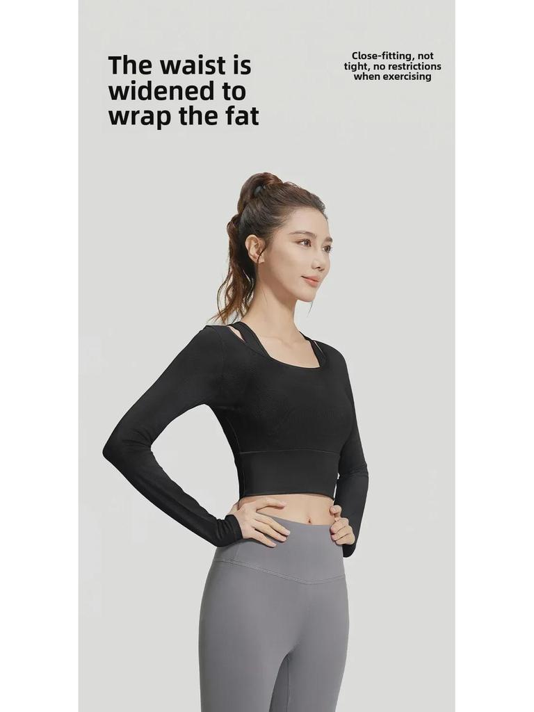 Топ для йоги Juyitang Mesh из двух частей, длинный рукав, без бюстгальтера