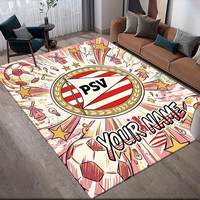 Custom Name PSV Eindhoven Flannel Pattern Square Carpet,Area Rug,Carpet Rug for Living Room Bedroom Sofa Playroom Decor,Non-slip Floor Mat