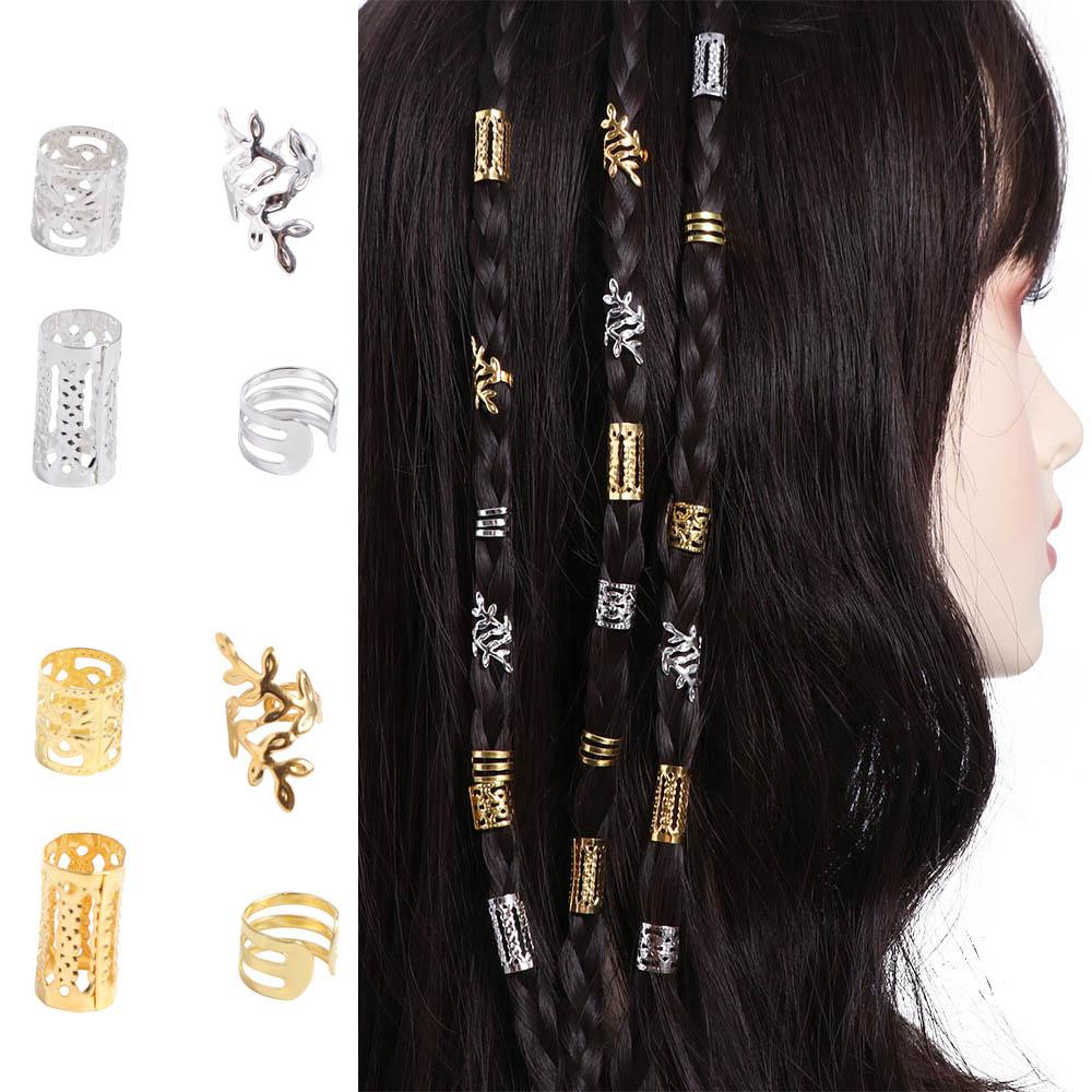 40PCS Hair Braiding Mixed Hair Rings Set Gold and Silver Hair Braid Tubes Dreadlocks Beads  Decor