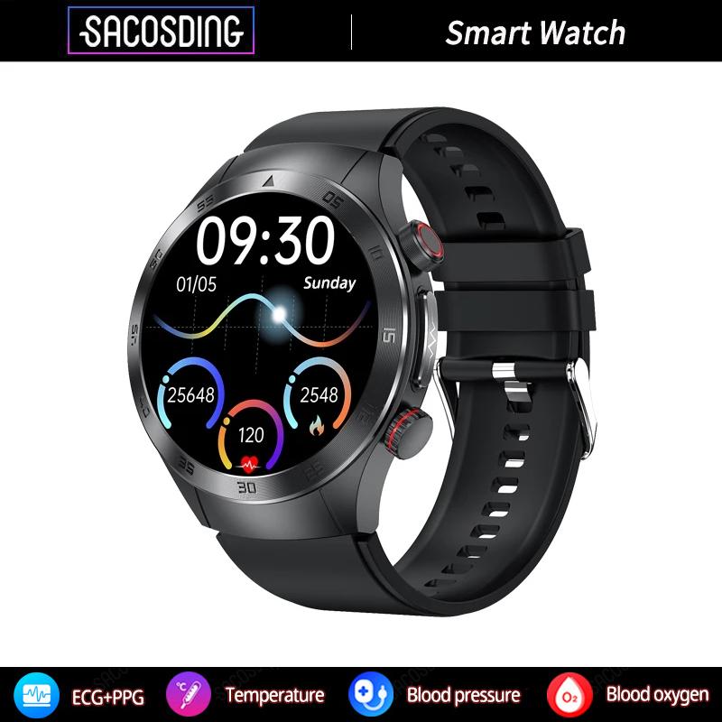 SACOSDING ЭКГ + PPG Смарт-часы Кислород в крови Артериальное давление Температура тела Мониторинг здоровья Bluetooth Вызов Смарт-часы для мужчин