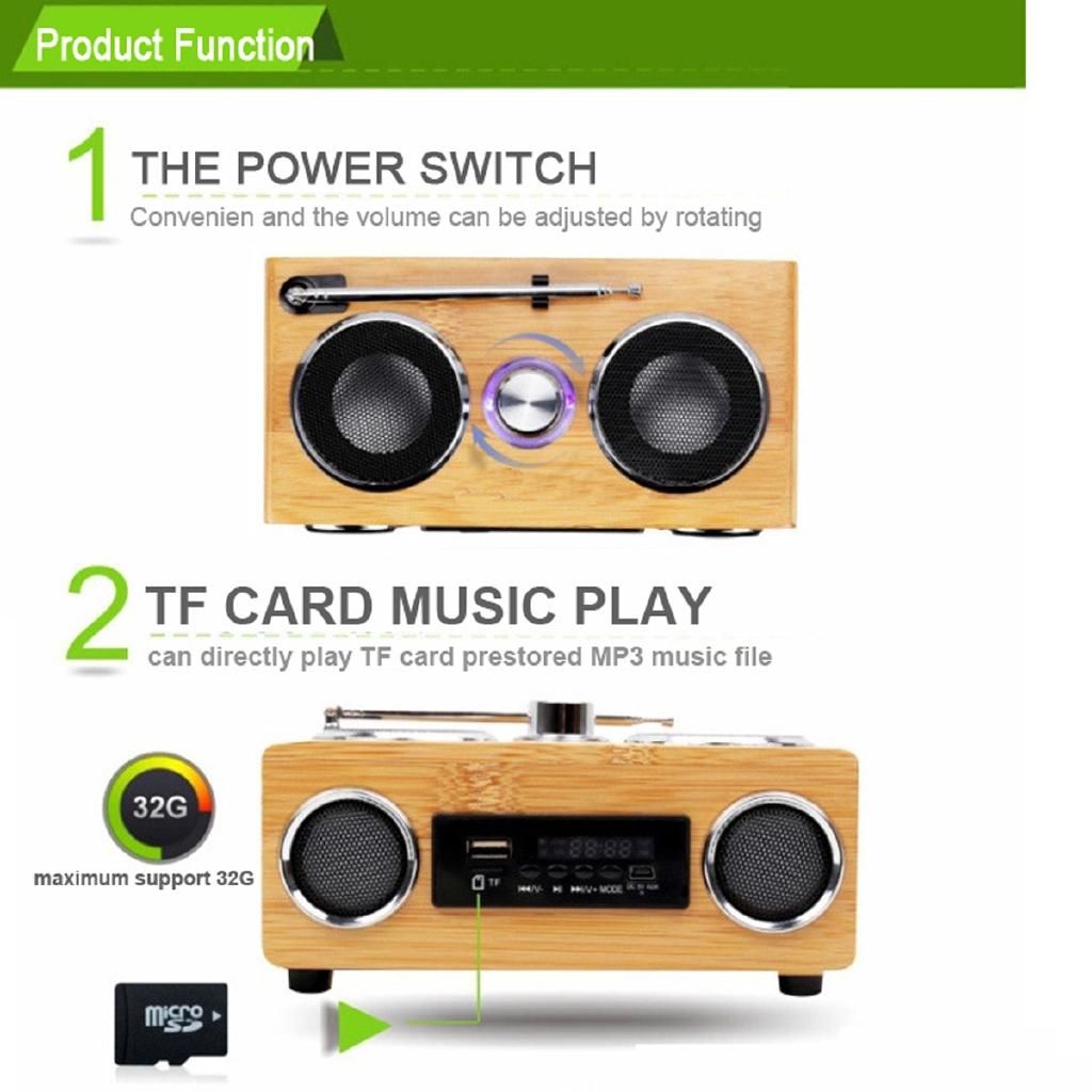 Classical Receiver USB With MP3 Player Remote Control Retro Vintage Radio Super Bass FM Radio Bamboo Multimedia Speaker
