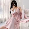 Island velvet pajamas women's autumn and winter long suspender pajamas two-piece set spring and autumn sexy beauty back with chest pad long dress robe