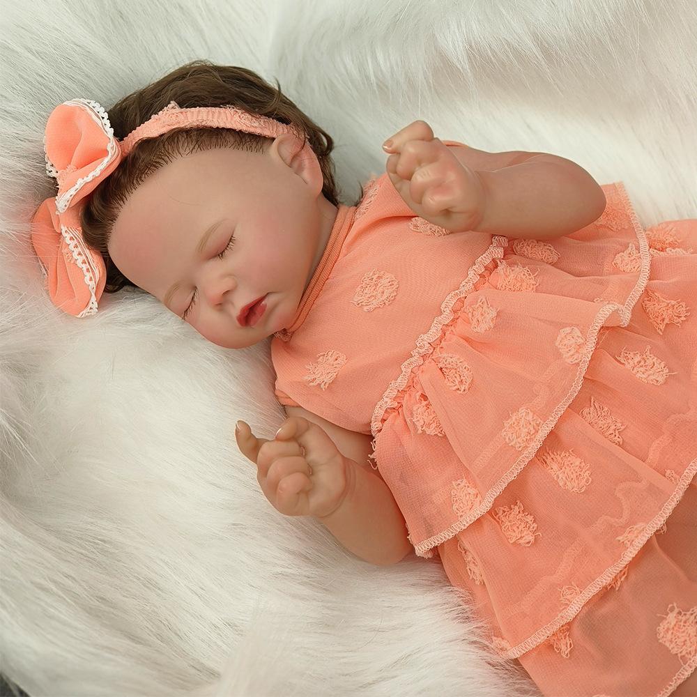 Realistic Asleep Reborn Babies Doll 50cm Cloth Body High Color Painted Hair Simulation Doll Real Life Toddler Toy Baby Dolls for Kids Ages 3+ Year Old