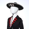 Corned Mexican Hat with Skull Design & Metallic Braid, Wide Brim Festival Accessory for Halloween Carnival Themed Parties