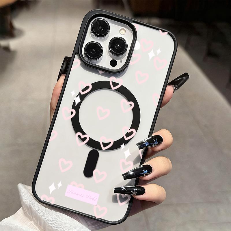 Чехол Для iPhone 17 Pro Max Чехлы iPhone 16 Розовое Сердечко Магнитная Крышка для Телефона Для iPhone 15 14 Plus 13 12 11 16E 17E Air