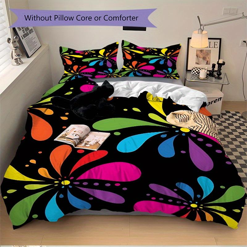 3Pcs Colorful Floral Pattern Printed Bedding Set, Breathable And Soft,(Includes 1 Duvet Cover And 2 Pillowcases, Quilt Not Included) yy250815161