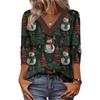Women's Loose Comfortable Casual Fashion V-Neck Christmas Print 3/4 Sleeve Top