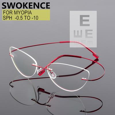 Рецептурные индивидуальные очки без оправы для близорукости для мужчин и женщин с гибким заушником кошачий глаз, блокирующие синий свет или фотохромные линзы F092