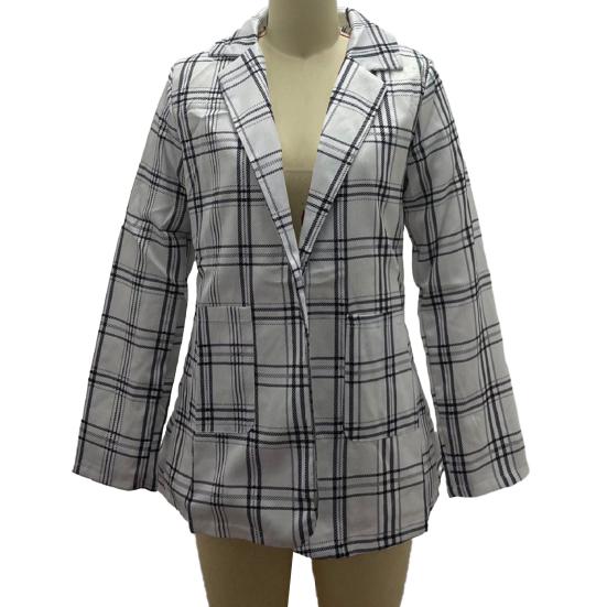 Женский пиджак с лацканами, длинный рукав, открытый спереди, пиджак с карманами, клетчатый принт, приталенный повседневный деловой пиджак