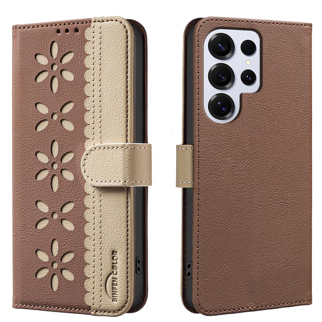 For Samsung Galaxy S24 Ultra Leather Case BINFEN COLOR BF36 Floral Pattern Phone Cover RFID Blocking Wallet Stand