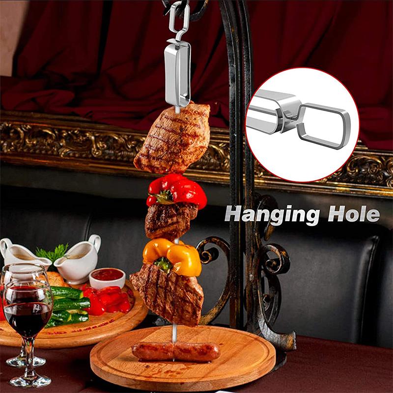 LMETJMA 17inch Kabob Skewers for Grilling Stainless Steel Flat BBQ Skewers with Quick Release Metal Sliding Handle JT45