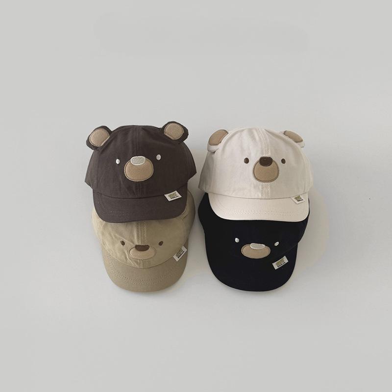 Милая спортивная бейсболка для мальчиков, простая кепка с изображением медведя для малышей, козырек от солнца для путешествий, реквизит для детской фотосъемки
