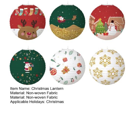 6шт 30см Рождественский фонарь Санта-Лось Снеговик Снежинка Складной нетканый материал DIY Празднование праздника Рождественская вечеринка Украшение Подвесной круглый фонарь