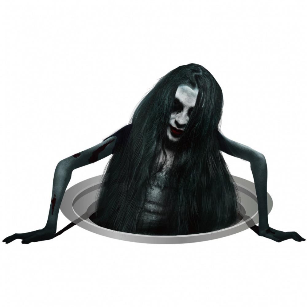 Long Hair Women Halloween Ghost Stickers Scary Funny Ghost Wall Stickers Removable PVC Halloween Decal Interior Props