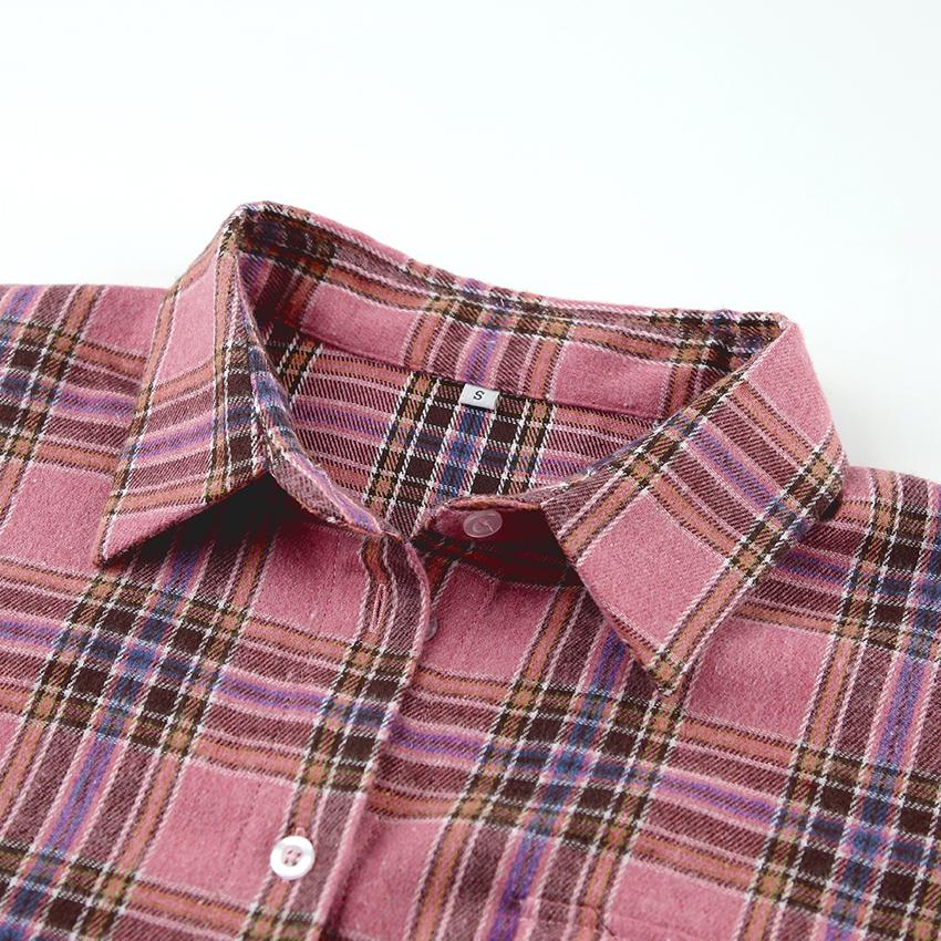 Розовые рубашки и топы в клетку, женская уличная одежда, повседневный топ в клетку с длинными рукавами, однобортная рубашка большого размера, женская