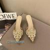 New Spring Pearl Flats Women Wedding Shoes Pointed Toe Female Dress Moccasins Low Pearl Heel Ladies Fashion Luxury Style Size 43