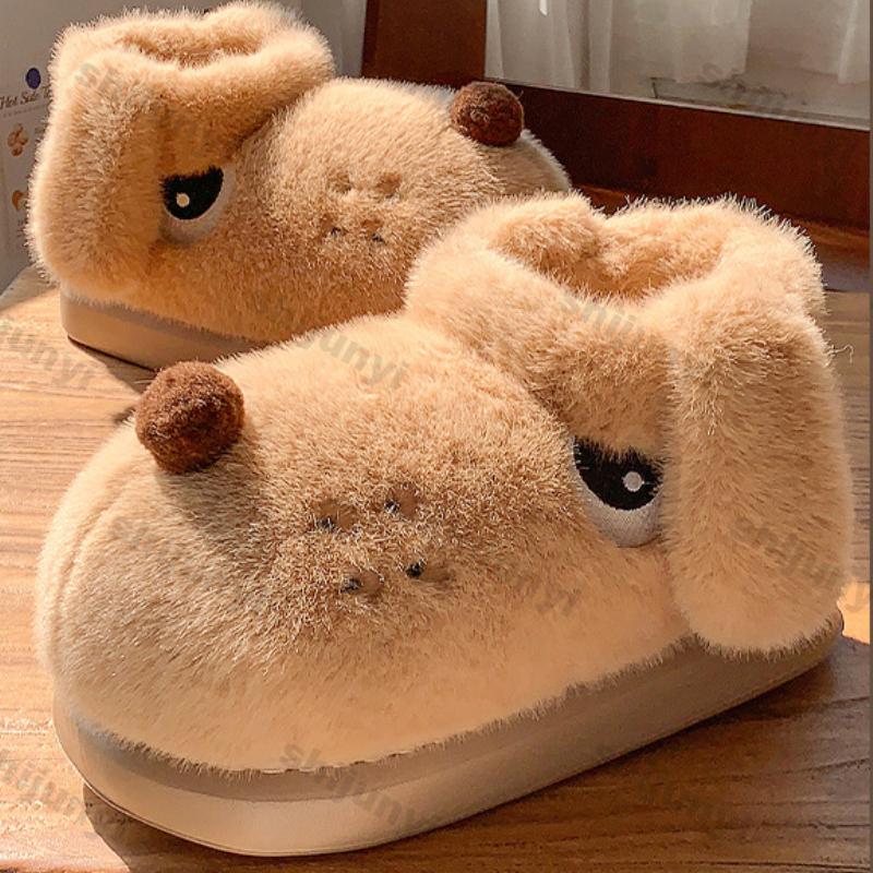 Women Winter New Cute Cartoon Dog Warm Slippers Winter Outdoor Platform Soft Plush Cotton Shoes Couples Indoor Fluffy Snow Boots