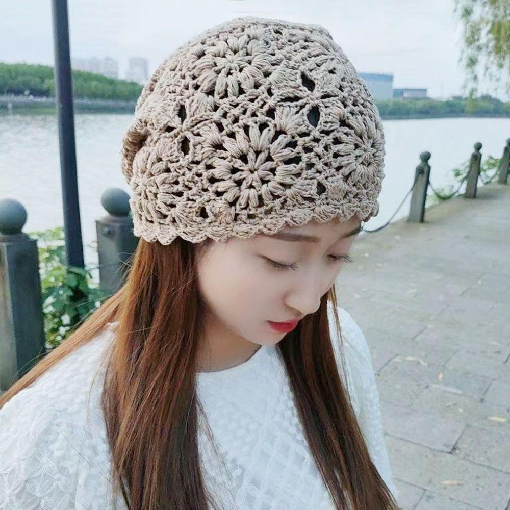 Выдолбленная вязаная шапка с цветами, солнцезащитный козырек, дышащая женская шапка с черепами
