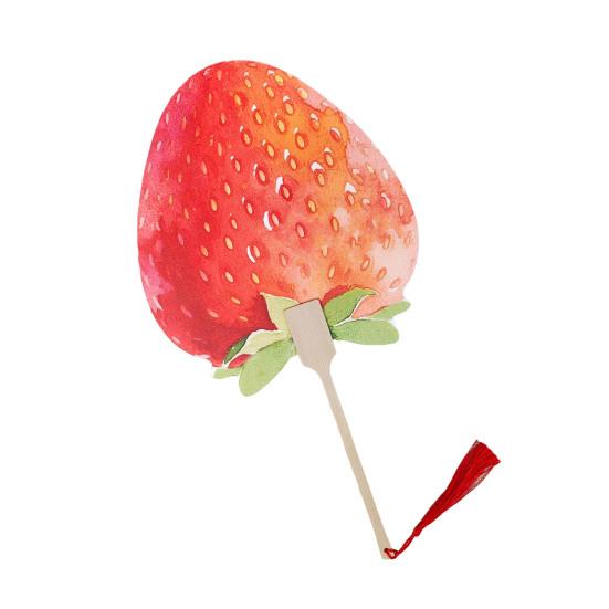 Fruit Print Fan with Wooden Long Handle Portable Lightweight Outdoor Travel Camping Picnic Summer Handheld Round Paper Fan