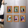 Vintage Frame Refrigerator Decor Oil Painting Cat Magnet, Wooden Black Metal Doors Decorative Magnets Theme Retro Rectangle Magnetic Decoration Photo