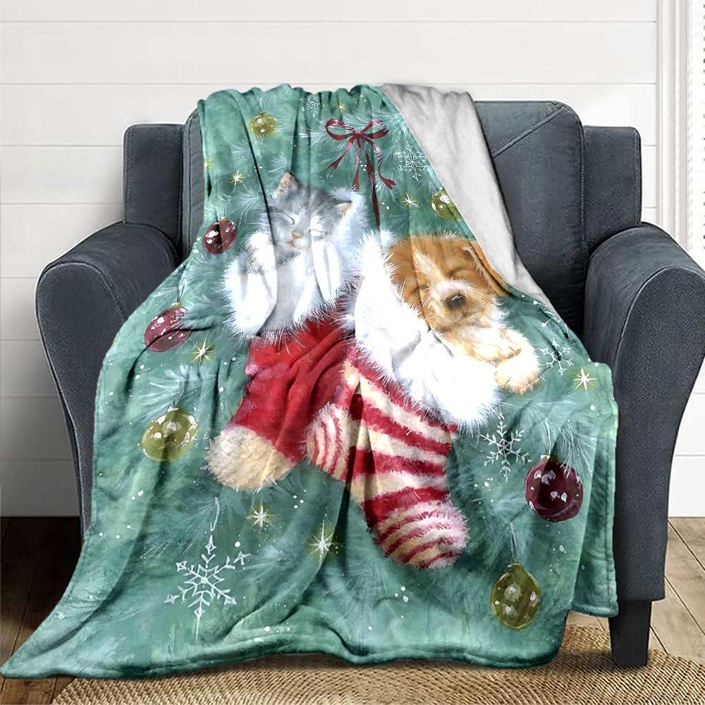 Christmas Stockings Pets Blanket Soft Throw Blanket For Home Bedroom Bed Sofa Travel Office Solid Christmas Blanket