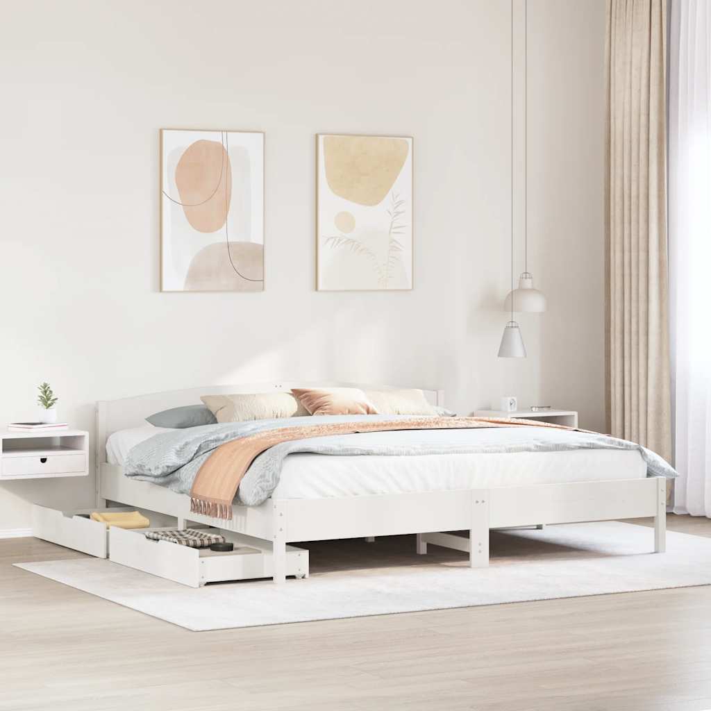 Vidaxl Rama Łóżka Bez Materaca, Biała, 180X200 Cm, Lite Drewno Sosnowe